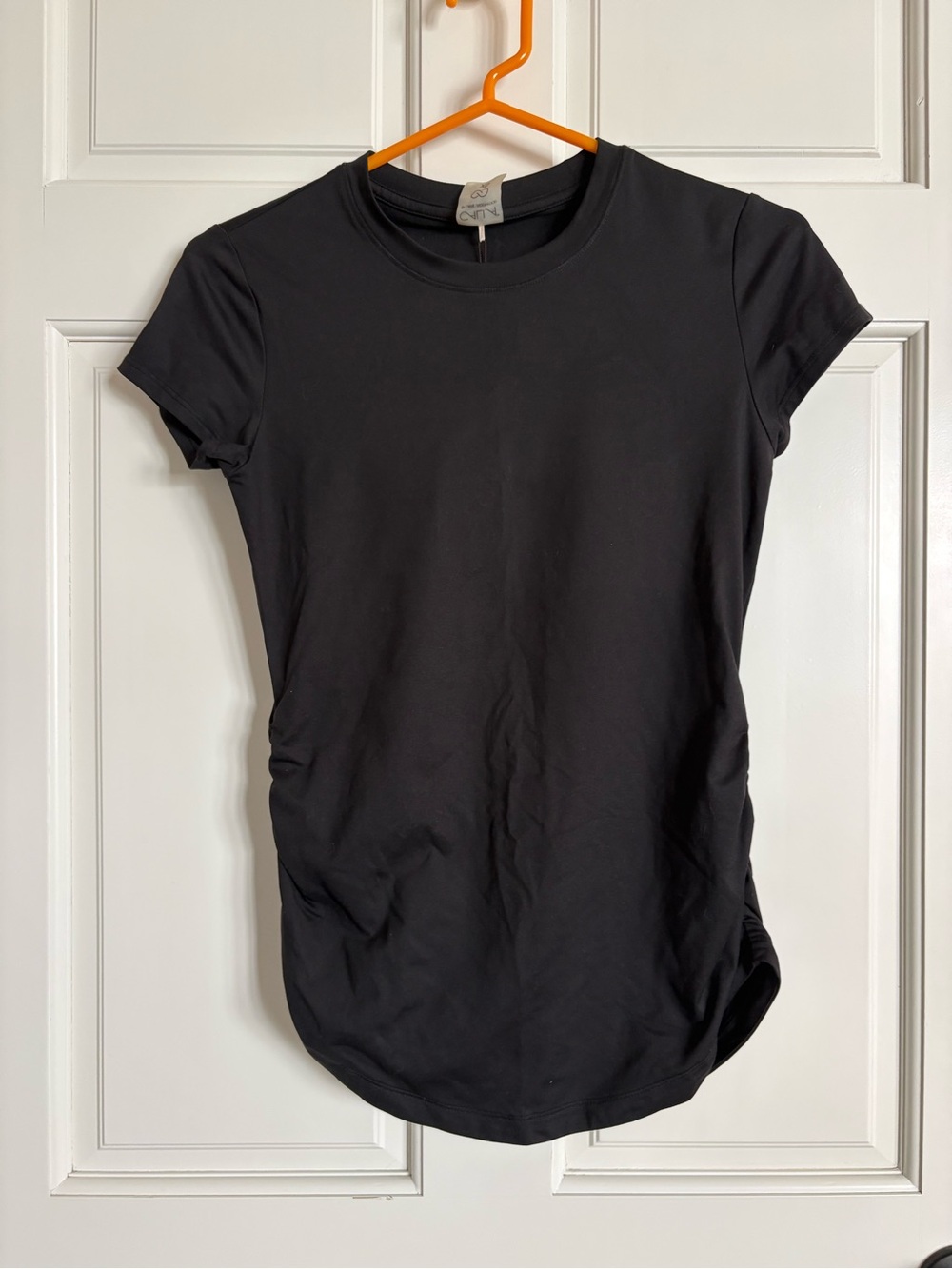 CALIA Black Short-Sleeve Crewneck Tee with Side Ruching